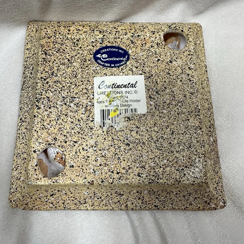 Seashell Tea Light 4 Candle Holder Centerpiece Sand Beach Nautical Square Votive